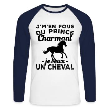 Ich kümmere mich nicht um den Märchenprinzen, ich will ein Pferd - Unisex Baseballshirt langarm - Weiß/Navy - Vorne - Nik (191cm)