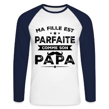 Meine Tochter ist perfekt wie ihr Papa Humor Geschenk - Unisex Baseballshirt langarm - Weiß/Navy - Vorne - Nik (191cm)