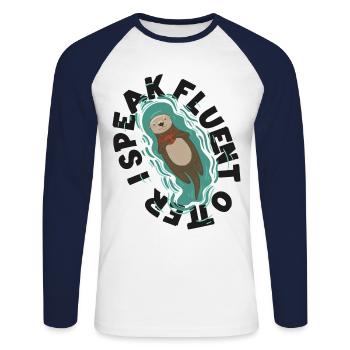 Loutre Je parle couramment Loutre - T-shirt baseball manches longues Homme - blanc/marine - Devant - Nik (191cm)