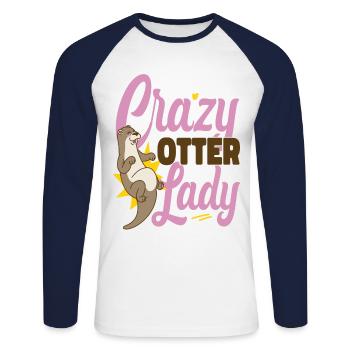 Otter Crazy Otter Lady - Unisex Baseballshirt langarm - Weiß/Navy - Vorne - Nik (191cm)