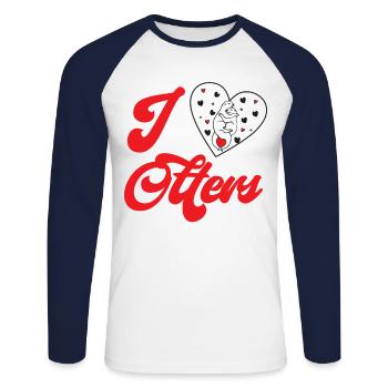 Cœur de loutre J’aime les loutres - T-shirt baseball manches longues Homme - blanc/marine - Devant - Nik (191cm)