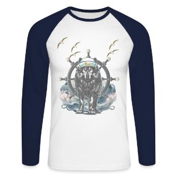 Marin marin marin aventure marine - T-shirt baseball manches longues Homme - blanc/marine - Devant - Nik (191cm)