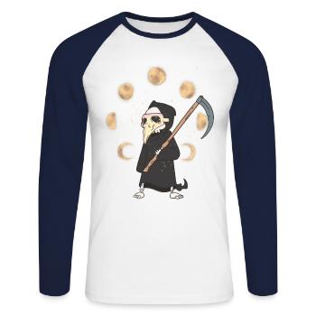 Halloween Sensenmann Tod Mondphase - Unisex Baseballshirt langarm - Weiß/Navy - Vorne - Nik (191cm)