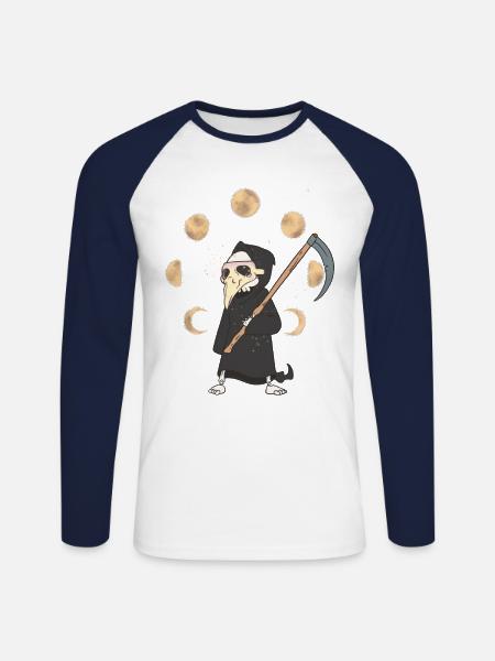 Halloween Sensenmann Tod Mondphase - Unisex Baseballshirt langarm - Weiß/Navy