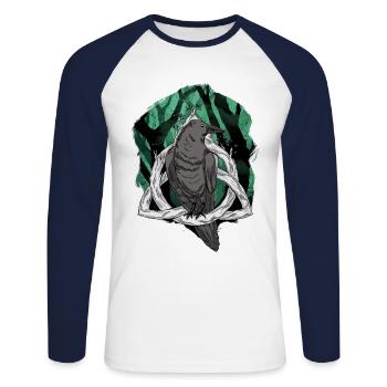 Forest Raven Raven Crow Crow Mystical Bird - Unisex Long Sleeve Baseball T-Shirt - white/navy - Front - Nik (191cm)