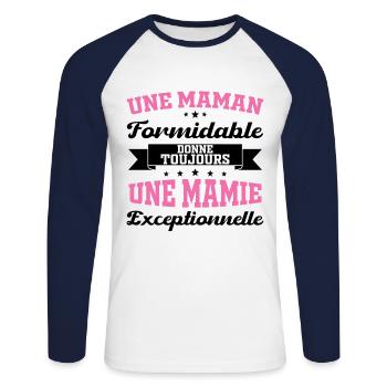 Cadeau pour Grand-Mère - Une Mamie Exceptionnelle - T-shirt baseball manches longues Homme - blanc/marine - Devant - Nik (191cm)