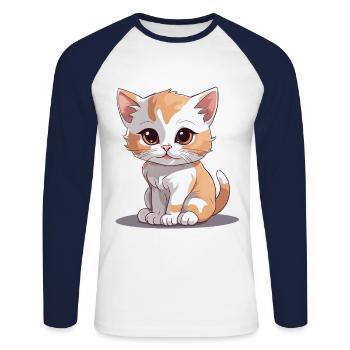Chaton Chat Chats Chat Domestique Miaulement - T-shirt baseball manches longues Homme - blanc/marine - Devant - Nik (191cm)