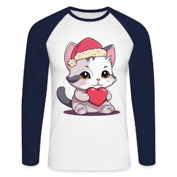Chat mignon cadeau de Noël chats enfant - T-shirt baseball manches longues Homme - blanc/marine - Devant - Nik (191cm)
