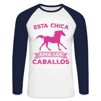 Cette fille adore les chevaux - T-shirt baseball manches longues Homme - blanc/marine - Devant - Nik (191cm)