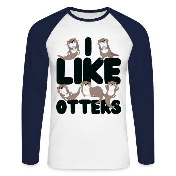 Otter I Like Otters - Unisex Baseballshirt langarm - Weiß/Navy - Vorne - Nik (191cm)