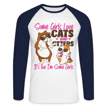 Otter Cat Some Girls Love Cats And - Unisex Long Sleeve Baseball T-Shirt - white/navy - Front - Nik (191cm)