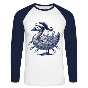 Christmas Funny Clumsy Goose - Unisex Long Sleeve Baseball T-Shirt - white/navy - Front - Nik (191cm)