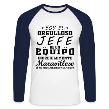 Plaisir pour le patron dans le bureau patron pride - T-shirt baseball manches longues Homme - blanc/marine - Devant - Nik (191cm)