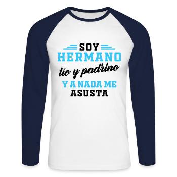 Je suis Frère, oncle et parrain et rien ne me fait peur - T-shirt baseball manches longues Homme - blanc/marine - Devant - Nik (191cm)