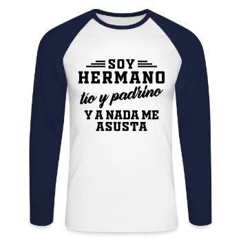 Je suis Frère, oncle et parrain et rien ne me fait peur - T-shirt baseball manches longues Homme - blanc/marine - Devant - Nik (191cm)