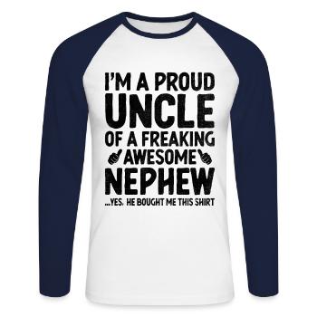 Ich bin ein stolzer Onkel eines verdammt geilen Neffen - Unisex Baseballshirt langarm - Weiß/Navy - Vorne - Nik (191cm)
