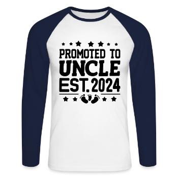 Promoted To Uncle Est 2024 Pregnancy Announcement - Unisex Long Sleeve Baseball T-Shirt - white/navy - Front - Nik (191cm)