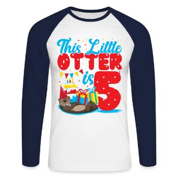 Otter Birthday This Little Otter - Unisex Long Sleeve Baseball T-Shirt - white/navy - Front - Nik (191cm)