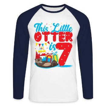 Otter Birthday This Little Otter - Unisex Long Sleeve Baseball T-Shirt - white/navy - Front - Nik (191cm)