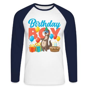 Otter Birthday Boy Birthday Boy - Unisex Baseballshirt langarm - Weiß/Navy - Vorne - Nik (191cm)