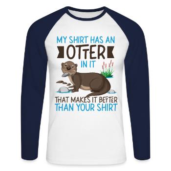 Loutre Ma chemise a une loutre dessus - T-shirt baseball manches longues Homme - blanc/marine - Devant - Nik (191cm)