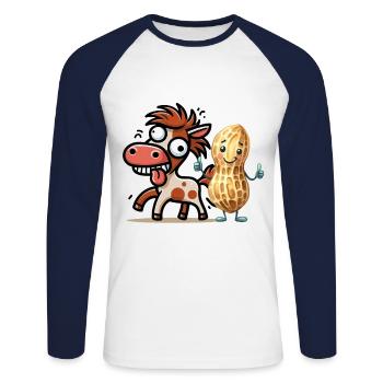 verrücktes lustiges Pferd Erdnuss Pferde Nuss - Unisex Baseballshirt langarm - Weiß/Navy - Vorne - Nik (191cm)