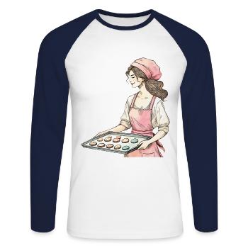 Aimer le boulanger avec des muffins - T-shirt baseball manches longues Homme - blanc/marine - Devant - Nik (191cm)