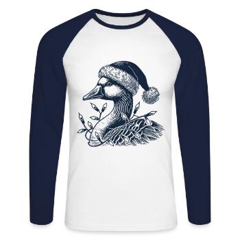 oie de Noël avec des guirlandes lumineuses maladroite - T-shirt baseball manches longues Homme - blanc/marine - Devant - Nik (191cm)