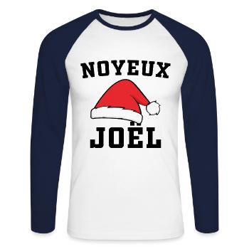Joel Humor, Joel Eule Geschenk Frohe Weihnachten - Unisex Baseballshirt langarm - Weiß/Navy - Vorne - Nik (191cm)