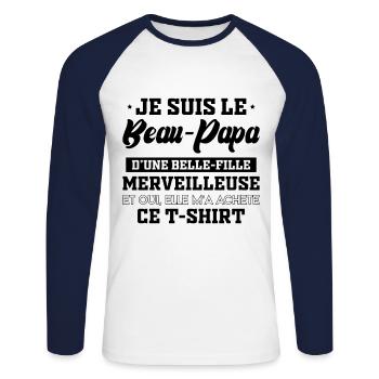 Je Suis Le Beau Papa D Une Belle Fille Beau Père - T-shirt baseball manches longues Homme - blanc/marine - Devant - Nik (191cm)