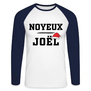 Joel Humor, Joel Eule Geschenk Frohe Weihnachten - Unisex Baseballshirt langarm - Weiß/Navy - Vorne - Nik (191cm)