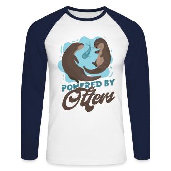 Otter Powered By Otters - Unisex Long Sleeve Baseball T-Shirt - white/navy - Front - Nik (191cm)