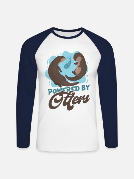 Otter Powered By Otters - Unisex Long Sleeve Baseball T-Shirt - white/navy