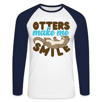 Otter Otters Make Me Smile - Unisex Long Sleeve Baseball T-Shirt - white/navy - Front - Nik (191cm)