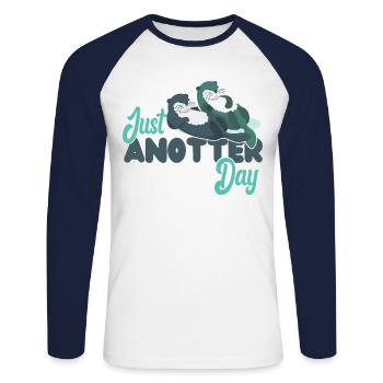 Otter Pun Just Anotter Day - Unisex Long Sleeve Baseball T-Shirt - white/navy - Front - Nik (191cm)