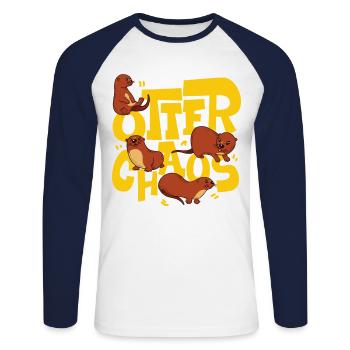 Otter Pun Otter Chaos - Unisex Long Sleeve Baseball T-Shirt - white/navy - Front - Nik (191cm)