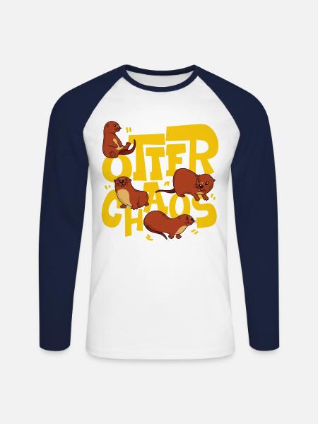 Otter Pun Otter Chaos - Unisex Long Sleeve Baseball T-Shirt - white/navy