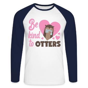 Loutre Jeu de mots Soyez gentil avec les loutres - T-shirt baseball manches longues Homme - blanc/marine - Devant - Nik (191cm)