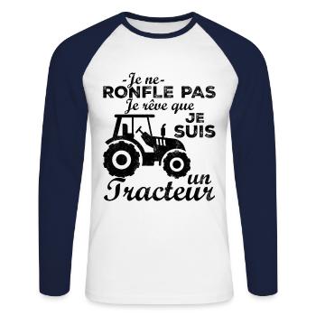 Ich schnarche nicht, ich träume, dass ich ein Traktor bin - Unisex Baseballshirt langarm - Weiß/Navy - Vorne - Nik (191cm)