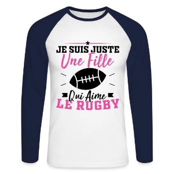 Je suis juste une fille qui aime le rugby - T-shirt baseball manches longues Homme - blanc/marine - Devant - Nik (191cm)