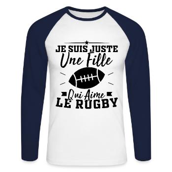 Je suis juste une fille qui aime le rugby - T-shirt baseball manches longues Homme - blanc/marine - Devant - Nik (191cm)
