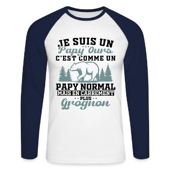 Ich bin ein Opa Bär Mürrischer Opa Geschenk Humor Opa - Unisex Baseballshirt langarm - Weiß/Navy - Vorne - Nik (191cm)