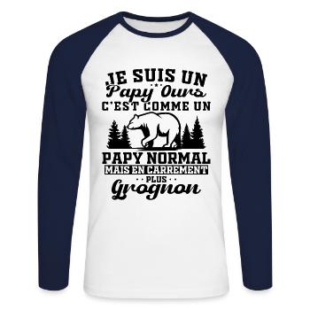 Ich bin ein Opa Bär Mürrischer Opa Geschenk Humor Opa - Unisex Baseballshirt langarm - Weiß/Navy - Vorne - Nik (191cm)