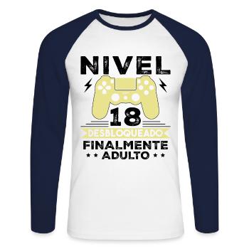 Level 18 Unlocked 18th Birthday - Unisex Long Sleeve Baseball T-Shirt - white/navy - Front - Nik (191cm)