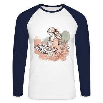 Cuisiner avec amour Flair nostalgique - T-shirt baseball manches longues Homme - blanc/marine - Devant - Nik (191cm)