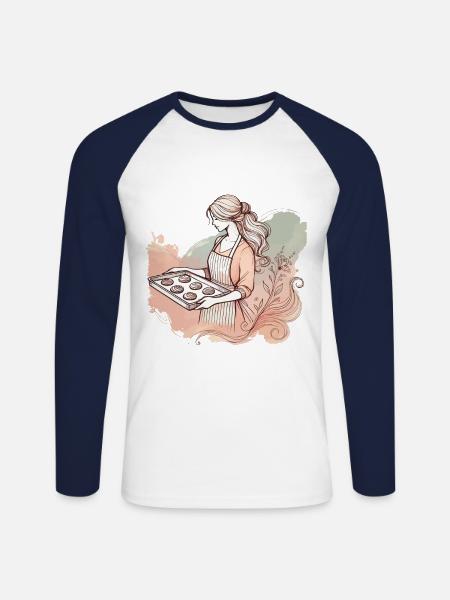 Baking with love Nostalgic flair - Unisex Long Sleeve Baseball T-Shirt - white/navy