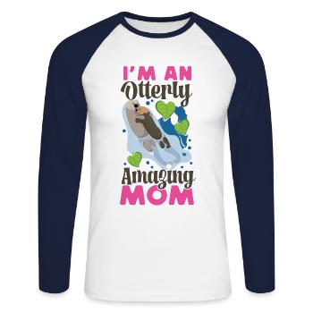 Otter Mom Pun I'm An Otterly - Unisex Baseballshirt langarm - Weiß/Navy - Vorne - Nik (191cm)
