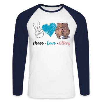 Otter Peace Love Otters - Unisex Baseballshirt langarm - Weiß/Navy - Vorne - Nik (191cm)