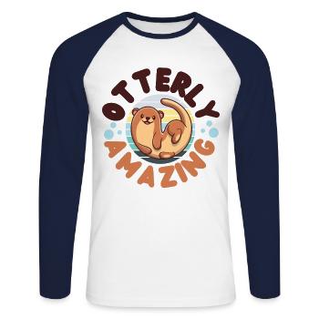 Otter Pun Otterly Amazing - Unisex Baseballshirt langarm - Weiß/Navy - Vorne - Nik (191cm)