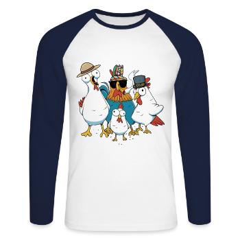 Funny Chickens Wild West Chicken Western Funny - Unisex Long Sleeve Baseball T-Shirt - white/navy - Front - Nik (191cm)